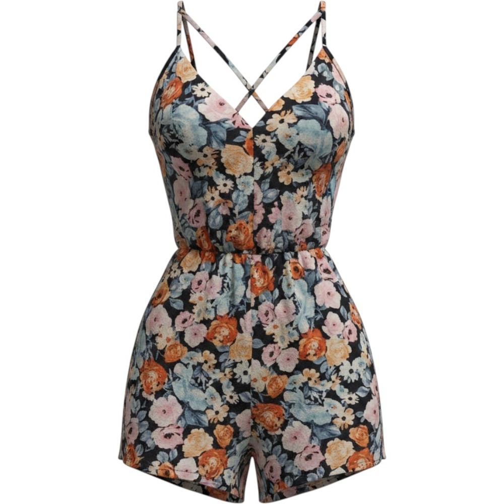 Active USA Floral Tie Waist Romper size Large Sleeveless, Romantic, fairycore